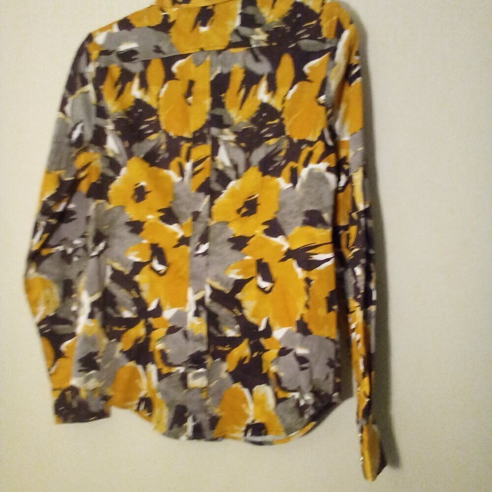 New York & Company Shirt Women S Long Sleeve Button Up Pattern Orange Brown - Picture 11 of 13